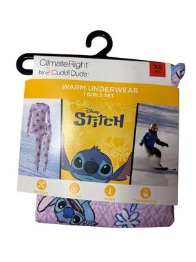Cuddl Duds Disney Stitch Girls Thermal Set - Lavender/Purple Size 4/5